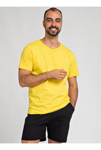 camiseta masculina algodao basica amarela