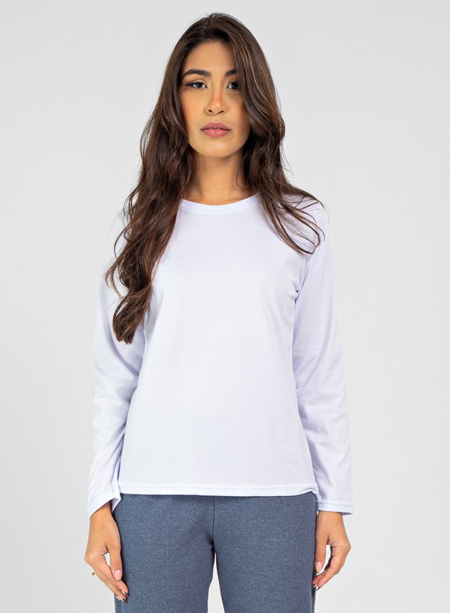 Camisa Feminina Branca Manga Longa Camiseta Feminina Algodão Manga